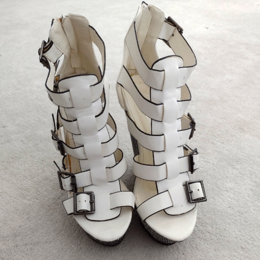 Women's White gladiator wedge shoes Sz 8.5